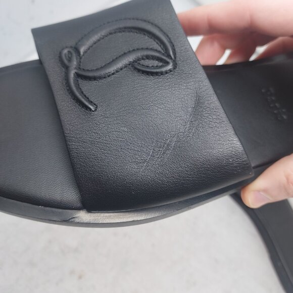 Christian Louboutin Black Flat CL Logo Mule Slide Sandal - Picture 7 of 10